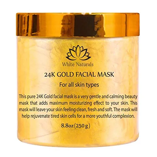 24K Gold Facial Mask — Rejuvenating Anti-Aging Face Mask — Face Mask For Flawless Skin — Reduces Fine Lines & Wrinkles — Clears Acne, Minimizes Pores — Moisturizes & Firms Up Your Skin By White Naturals