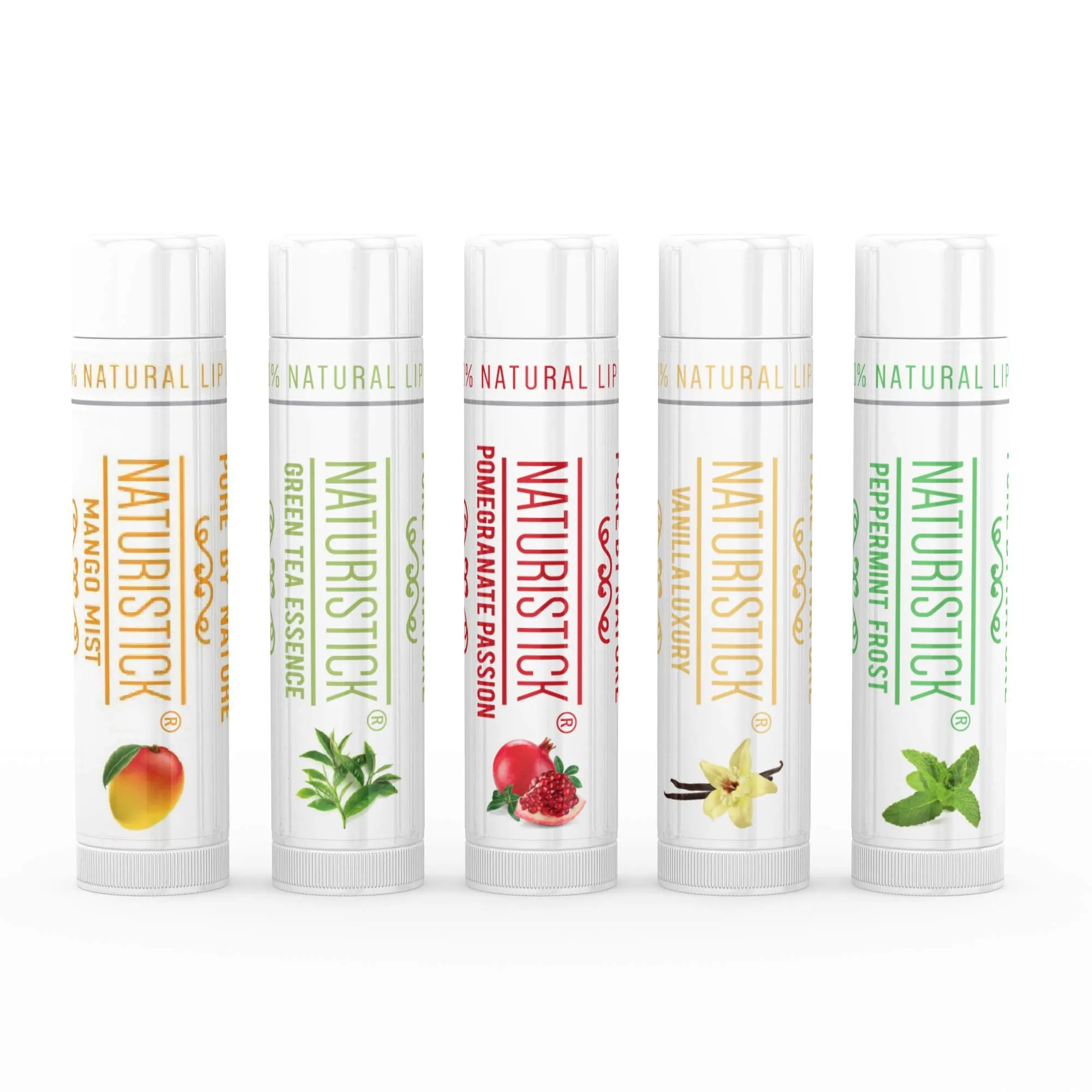 5-Pack Lip Balm Gift Set by Naturistick. Assorted Flavors. 100% Natural Ingredients. Best Beeswax Chapsticks for Dry, Chapped Lips. Made in USA for Men, Women and Children Variety 5 Count (Pack of 1)
