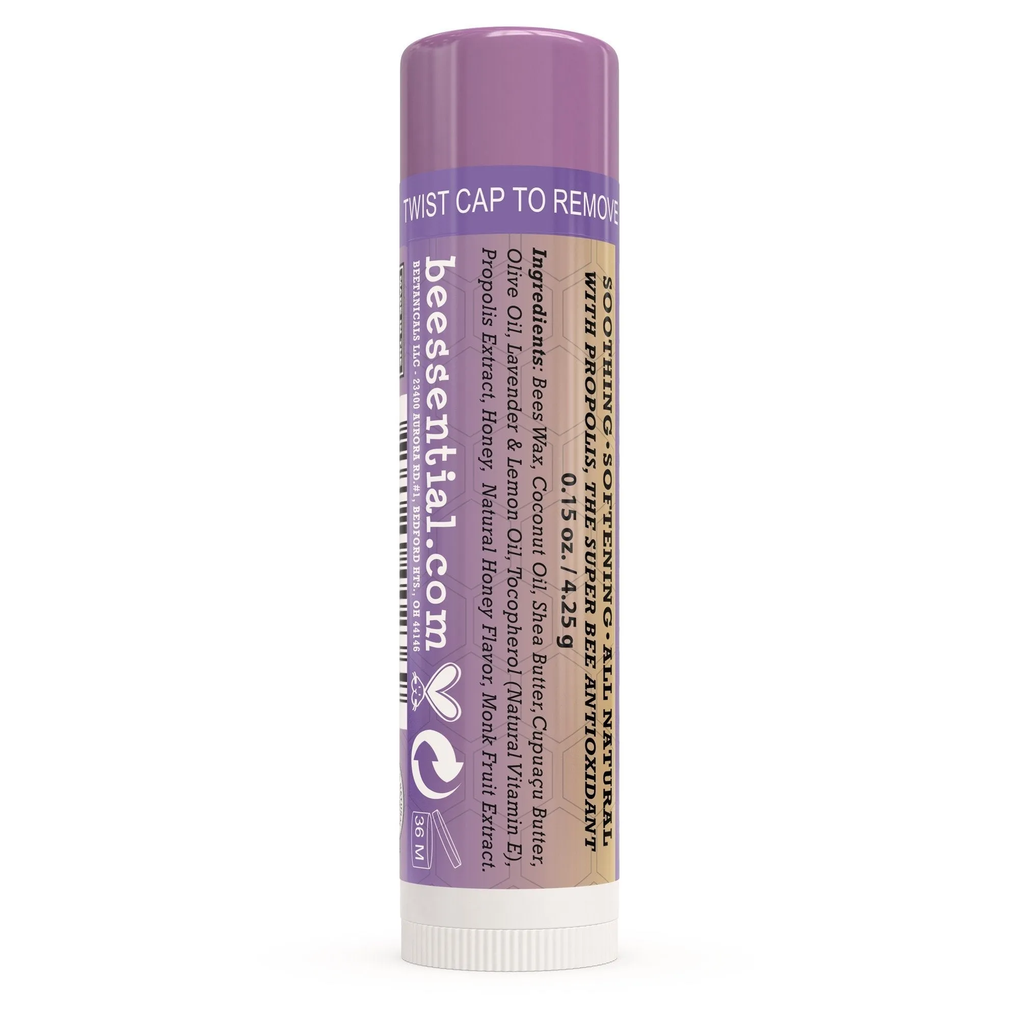 Beessential All Natural Lip Balm, Lemon Lavender, 2 Pack | For Dry and Chapped Lips, Great For Men, Women, and Children, Moisturizing Beeswax, Coconut, Shea and Cupuacu Butter