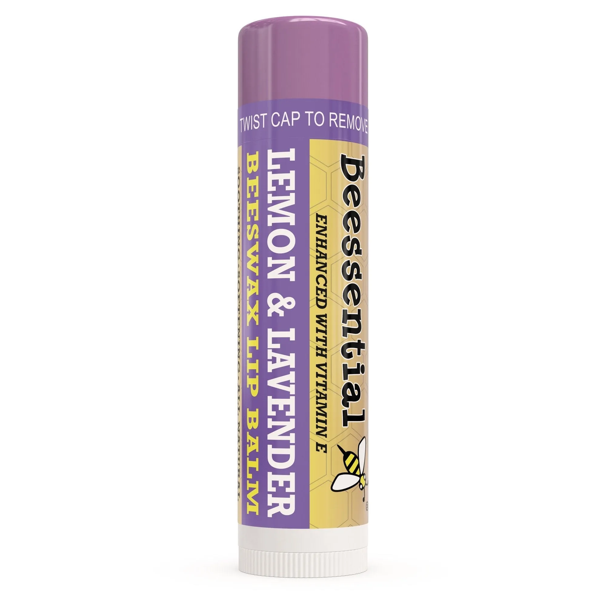 Beessential All Natural Lip Balm, Lemon Lavender, 4 Pack | For Dry and Chapped Lips, Great For Men, Women, and Children, Moisturizing Beeswax, Coconut, Shea and Cupuacu Butter