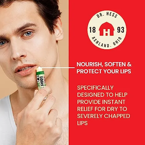 Dr. Hess Original Udder Stick SPF Lip Balm, Soothing Moisturizer Sun Screen Balm for Dry Lips with Jojoba, Beeswax & Shea Butter, Total Lip Care, Hydration & Repair, Mint Flavor, 4 Pack