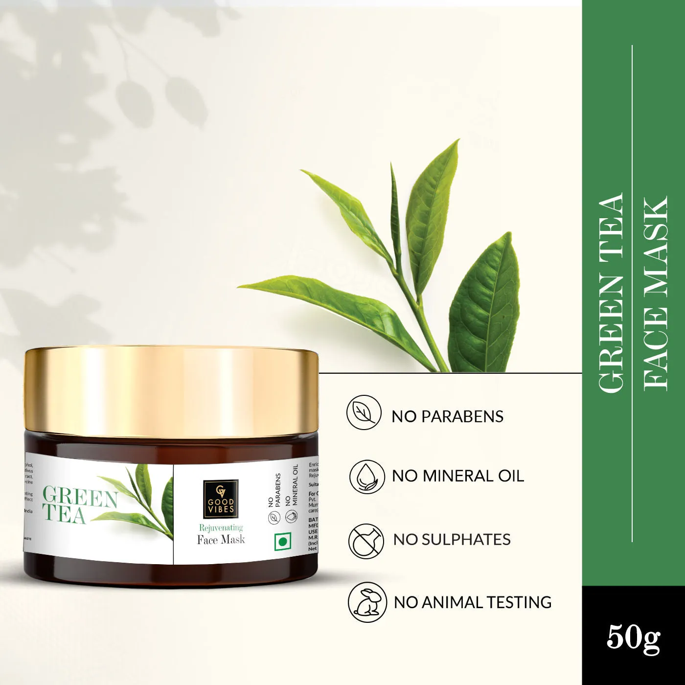 Good Vibes Green Tea Rejuvenating Face Mask | Moisturizing, Cleansing | No Parabens, No Sulphates, No Mineral Oil, No Animal Testing (50 gm)