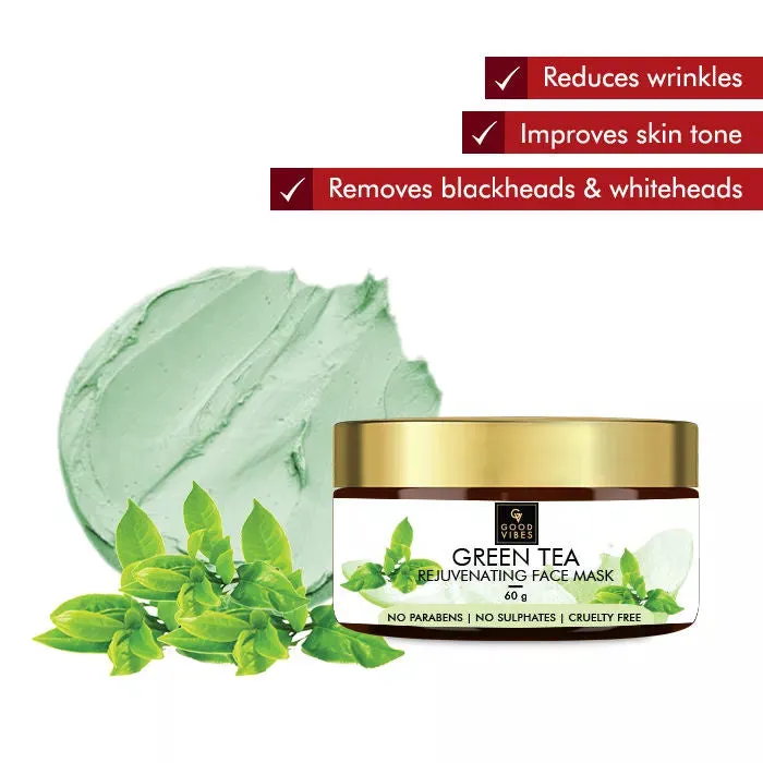 Good Vibes Green Tea Rejuvenating Face Mask | Moisturizing, Cleansing | No Parabens, No Sulphates, No Mineral Oil, No Animal Testing (60 gm)
