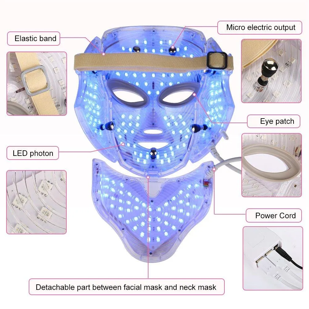 LED Facial Mask With Neck Skin Care 7 Colors Face Mask Treatment Beauty Anti Acne Therapy Whitening Korean Led Spa Mask Machine